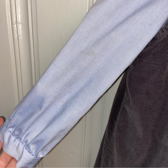 Mondays Child’s Gray Corduroy jumper and blue chambray blouse set red trim - Picture 5 of 7